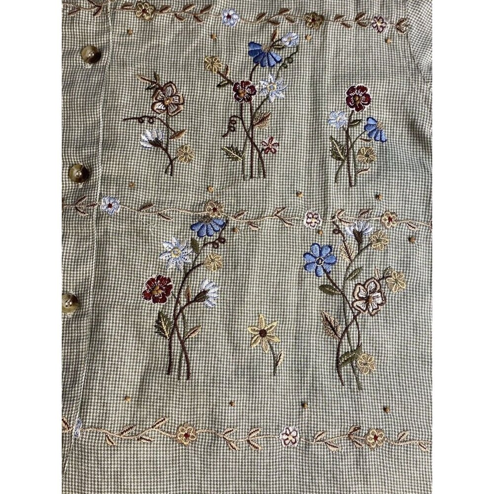 Casey & Max Size M Vintage Sage Herringbone Embroidered Floral Button Down NWT - Picture 8 of 15
